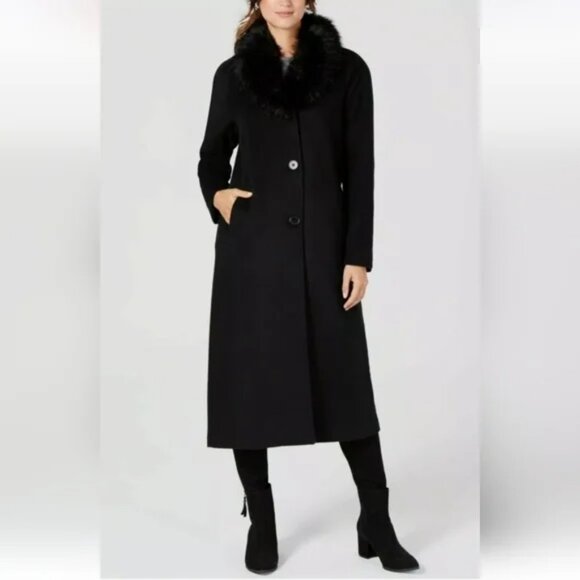 Faux-Fur-Collar, Wool Trench Coat- Size 6- Jones New York Excellent condition - Picture 1 of 7